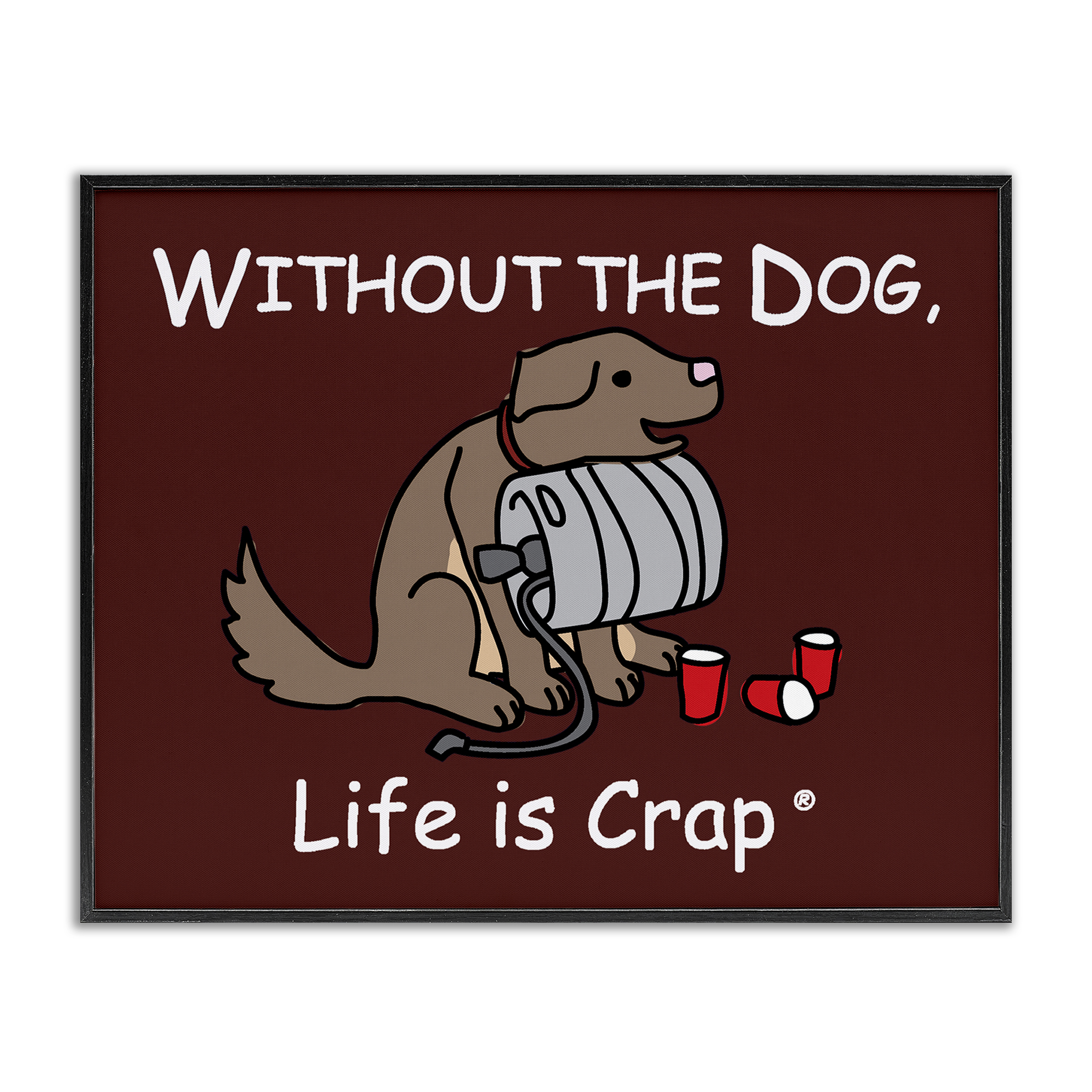 Stupell Industries Funny Dog & Keg Novelty & Humor Painting Black Framed Art Print Wall Art, 14 x 11