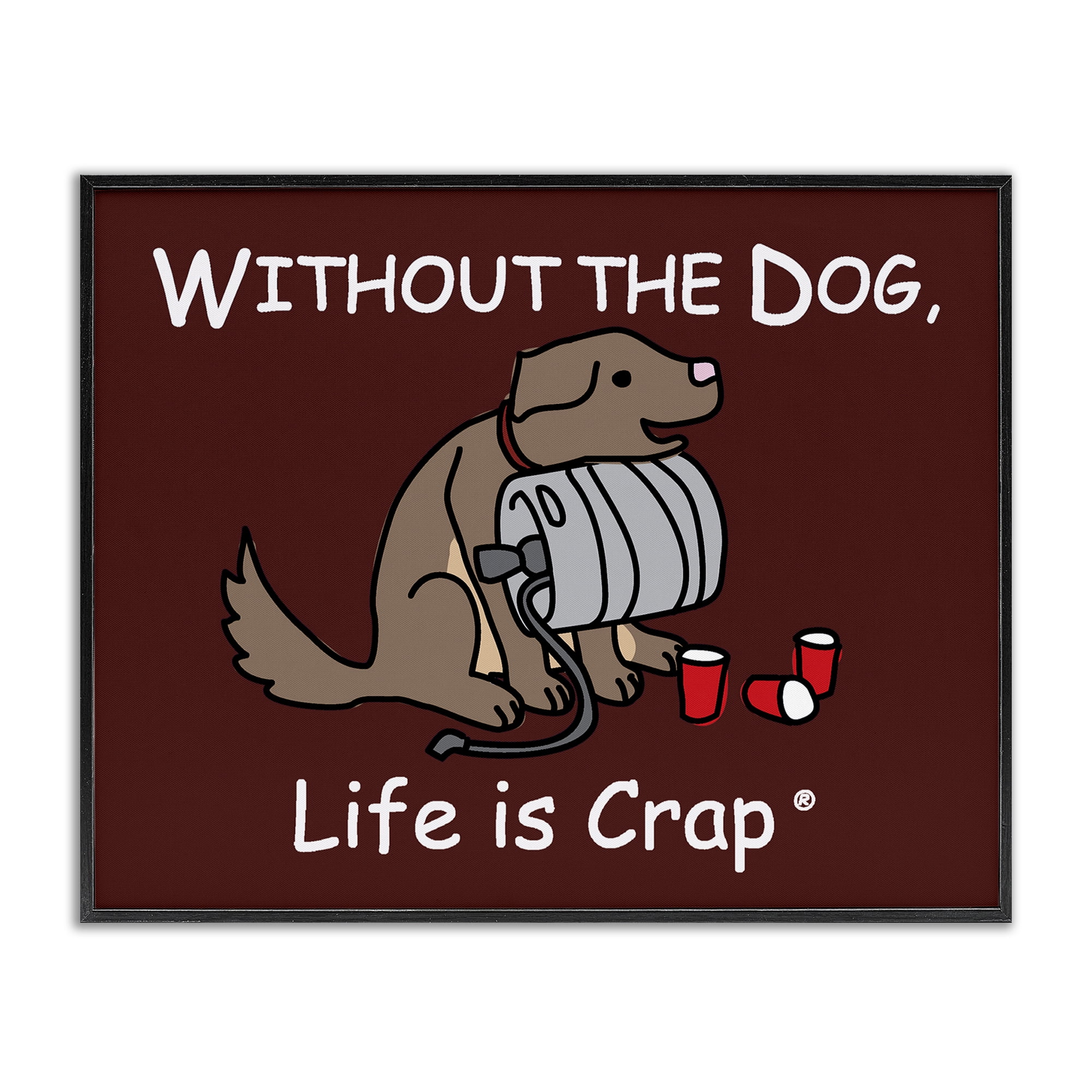 Stupell Industries Funny Dog & Keg Novelty & Humor Painting Black Framed Art Print Wall Art, 20 x 16