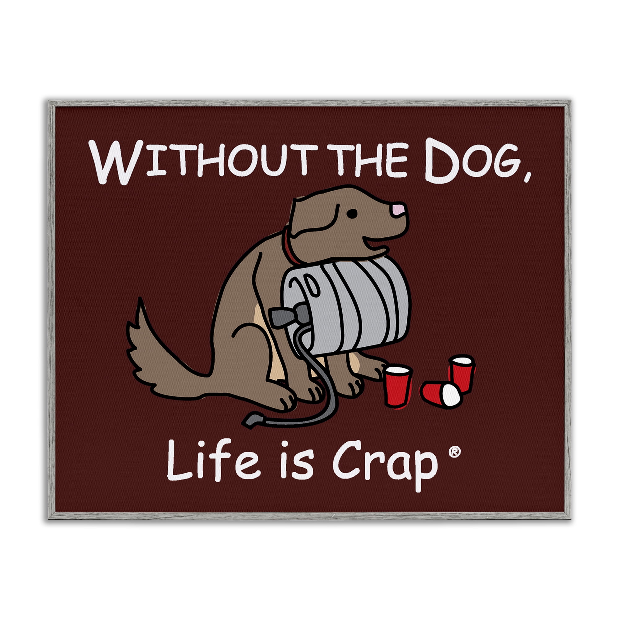 Stupell Industries Funny Dog & Keg Novelty & Humor Painting Gray Framed Art Print Wall Art, 30 x 24