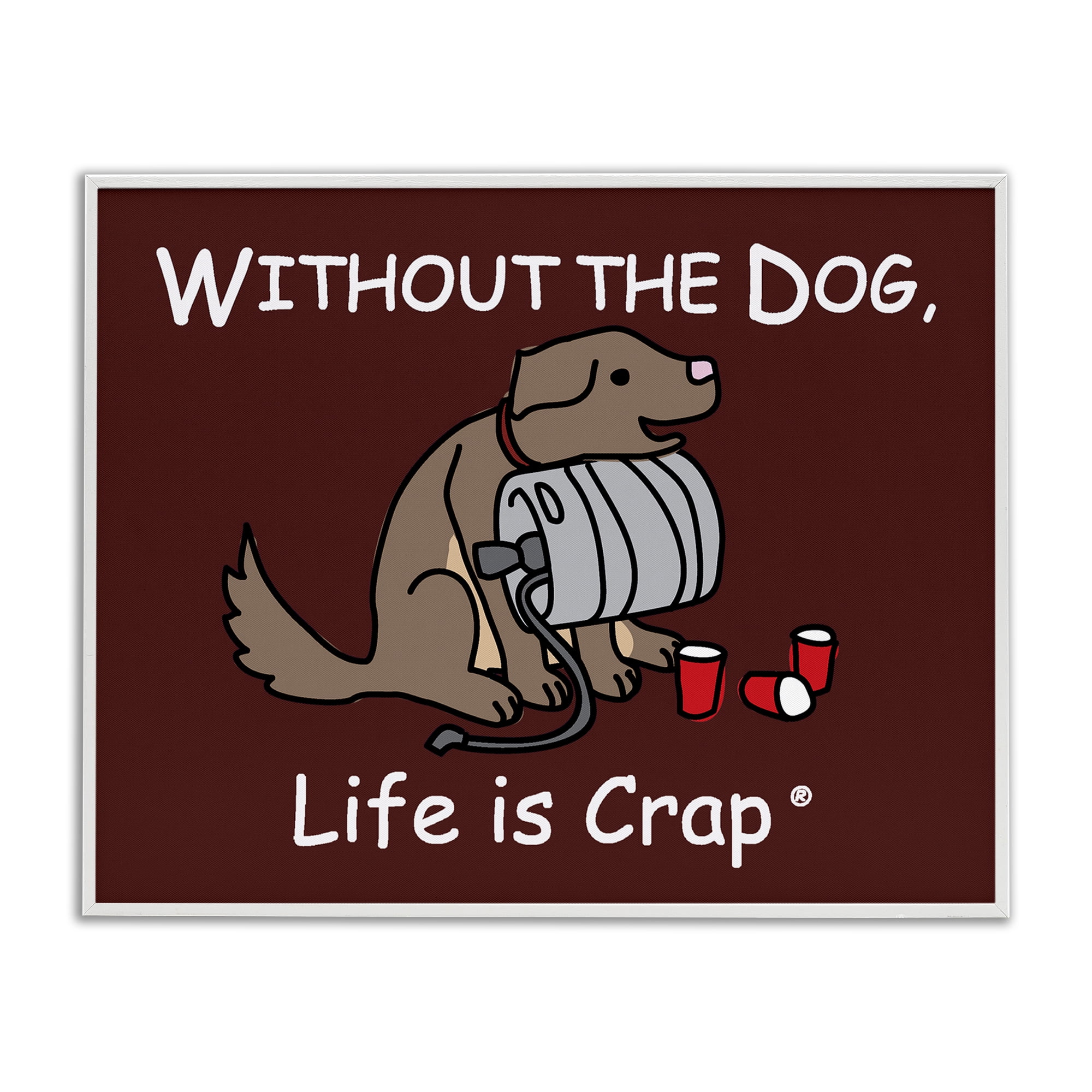 Stupell Industries Funny Dog & Keg Novelty & Humor Painting White Framed Art Print Wall Art, 14 x 11