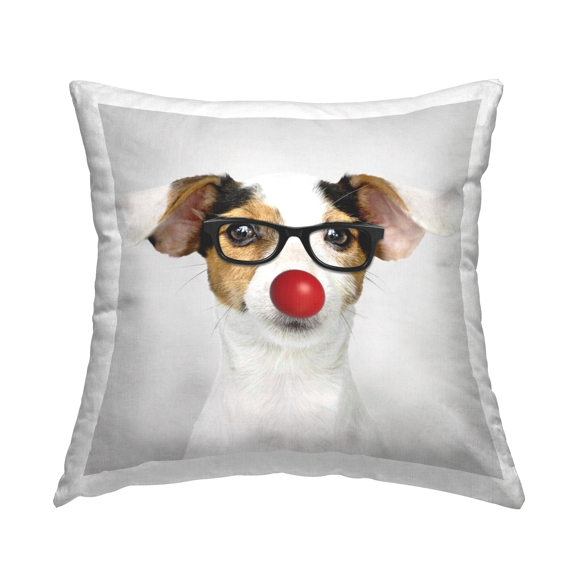 Stupell Industries Funny Dog Red Nose Glasses Animal Square Decorative Printed Throw Pillow, 18 x 18,