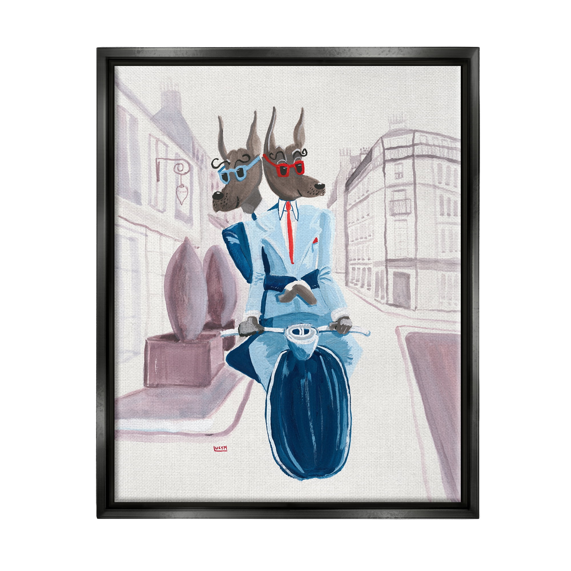 Stupell Industries Funny Dogs Moped City Streets Animals & Insects Painting Black Floater Framed Art Print Wall Art
