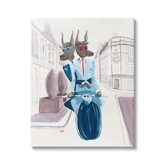 Stupell Industries Funny Dogs Moped City Streets Animals & Insects Painting Gallery Wrapped Canvas Print Wall Art