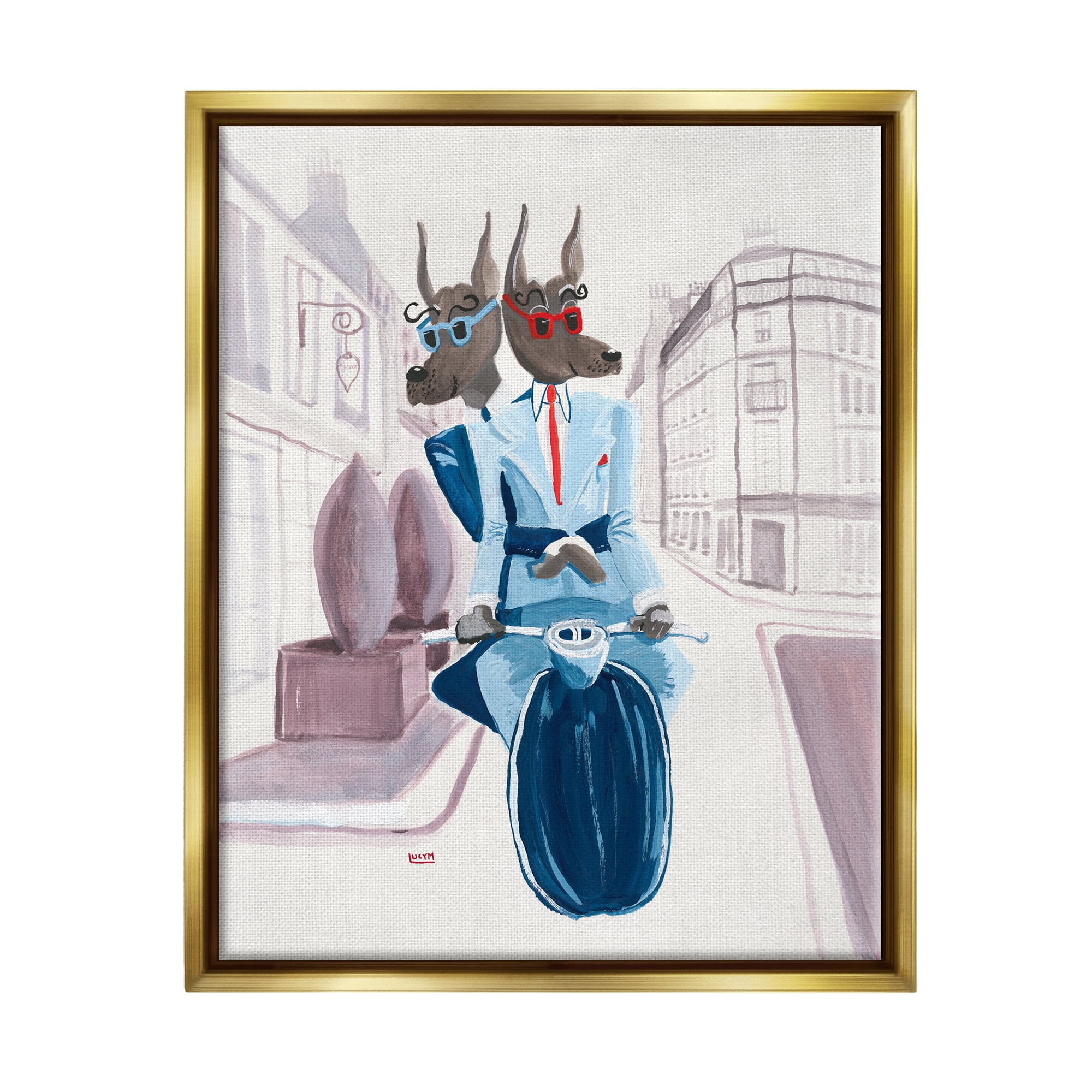 Stupell Industries Funny Dogs Moped City Streets Animals & Insects Painting Gold Floater Framed Art Print Wall Art