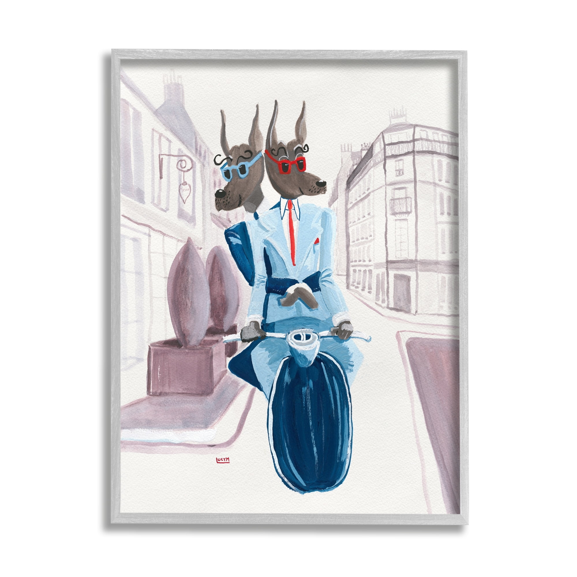 Stupell Industries Funny Dogs Moped City Streets Animals & Insects Painting Gray Framed Art Print Wall Art
