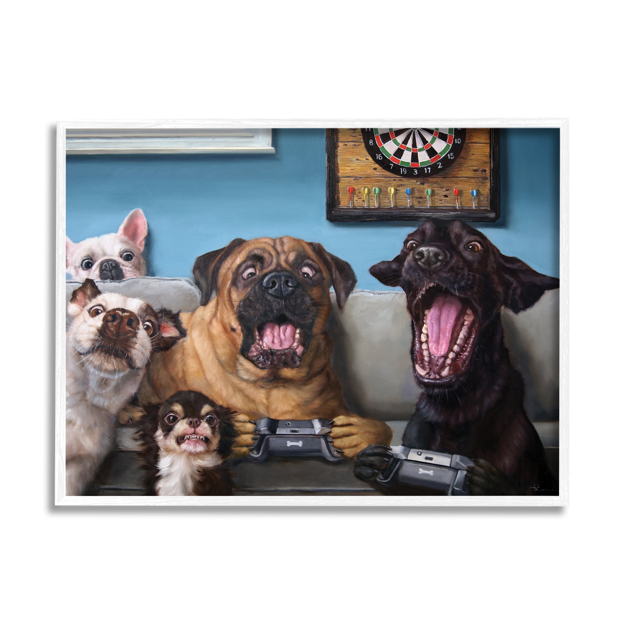 Funny Dogs Playing Video Games Canvas Wall Art, 11 x 14