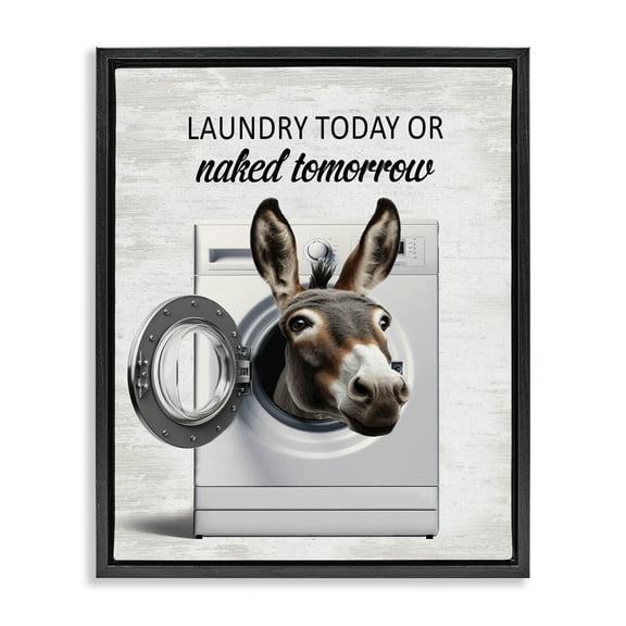 Stupell Industries Funny Donkey Washing Machine Quotes and Sayings Painting Black Floater Framed Canvas Art Print Wall Art, 17 x 21