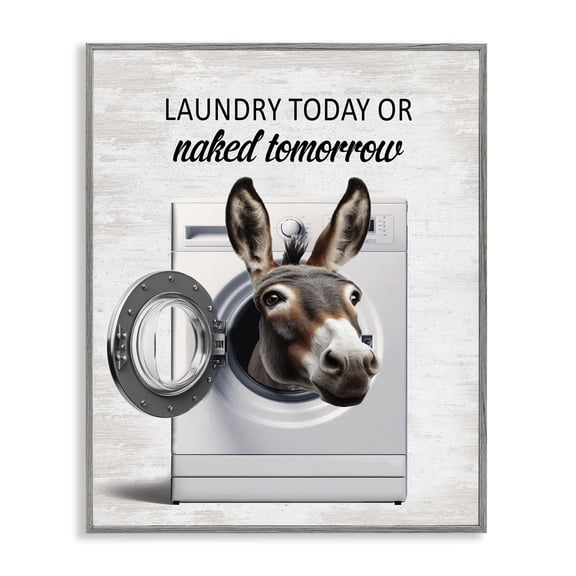 Stupell Industries Funny Donkey Washing Machine Quotes and Sayings Painting Gray Framed Art Print Wall Art, 24 x 30