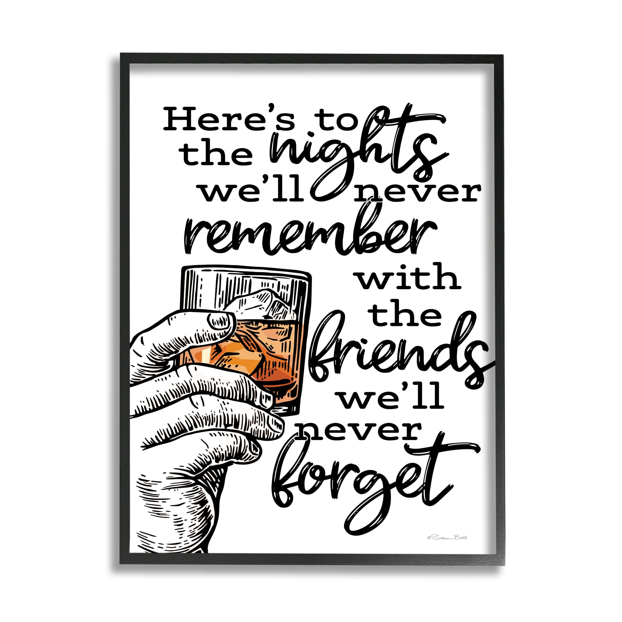 Stupell Industries Funny Drinking with Friends Food & Beverage Painting Black Framed Art Print Wall Art, 16 x 20