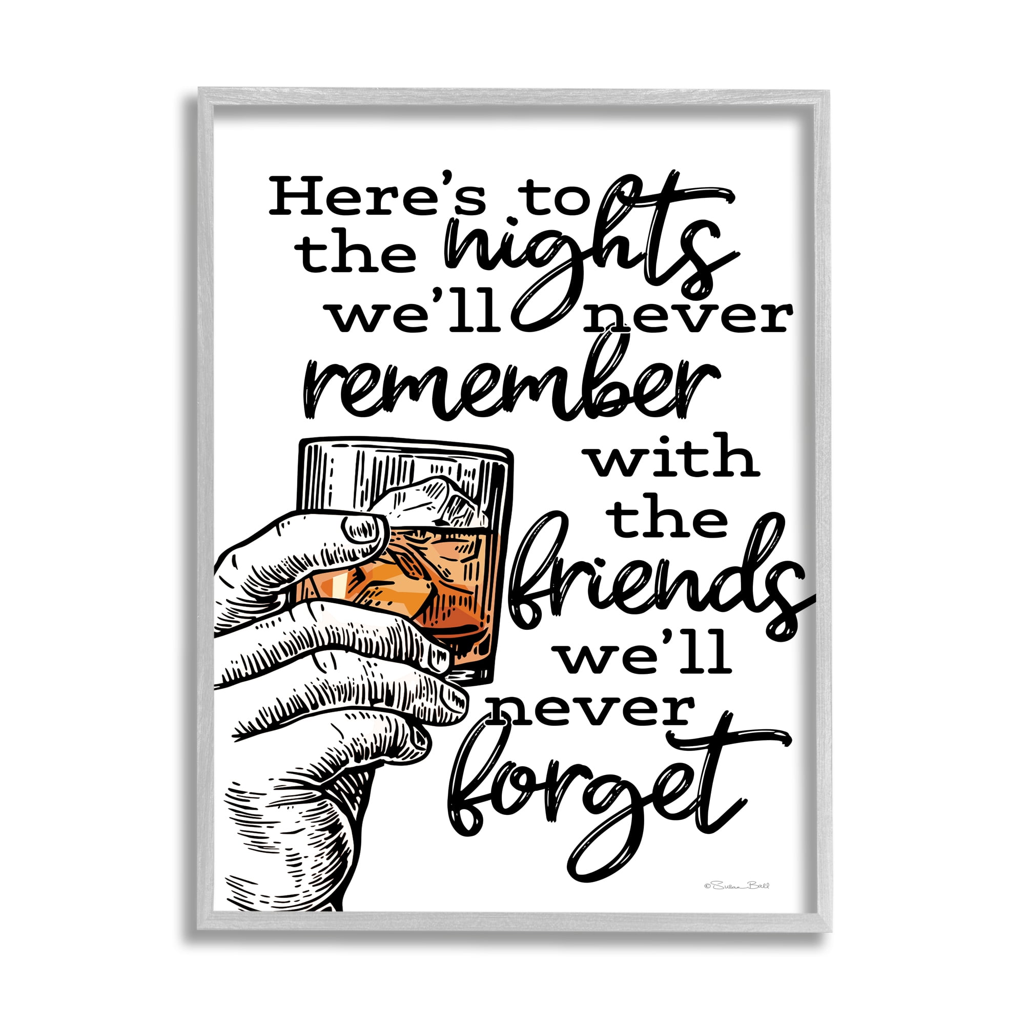 Stupell Industries Funny Drinking with Friends Food & Beverage Painting Gray Framed Art Print Wall Art, 16 x 20