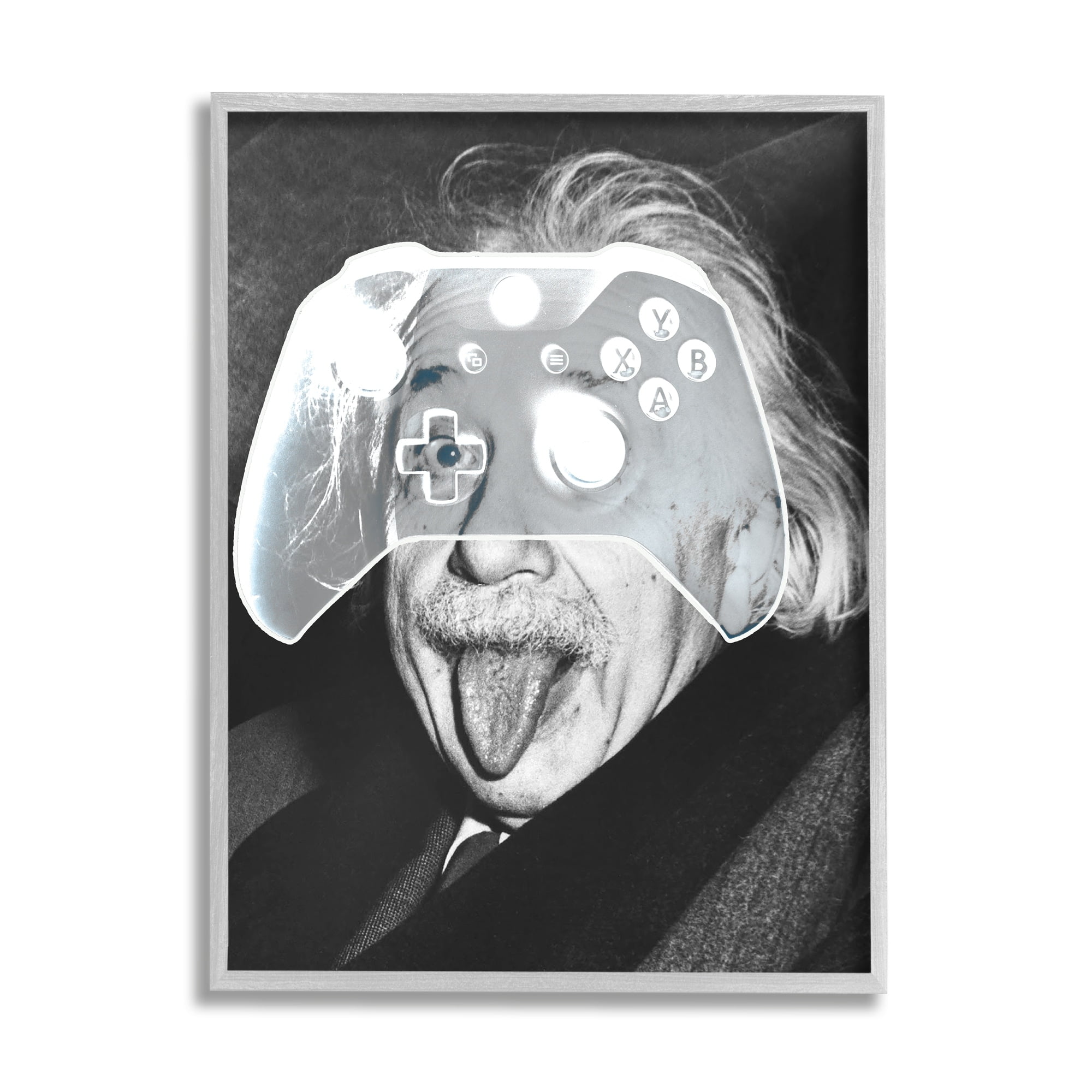 Stupell Industries Funny Einstein Game Controller Art for Kids Painting Gray Framed Art Print Wall Art