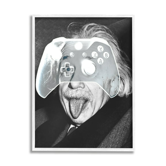 Stupell Industries Funny Einstein Game Controller Art for Kids Painting White Framed Art Print Wall Art