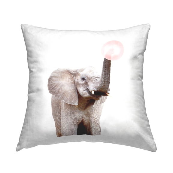 Stupell Industries Funny Elephant Bubblegum Trunk Square Decorative Printed Throw Pillow, 18 x 18,