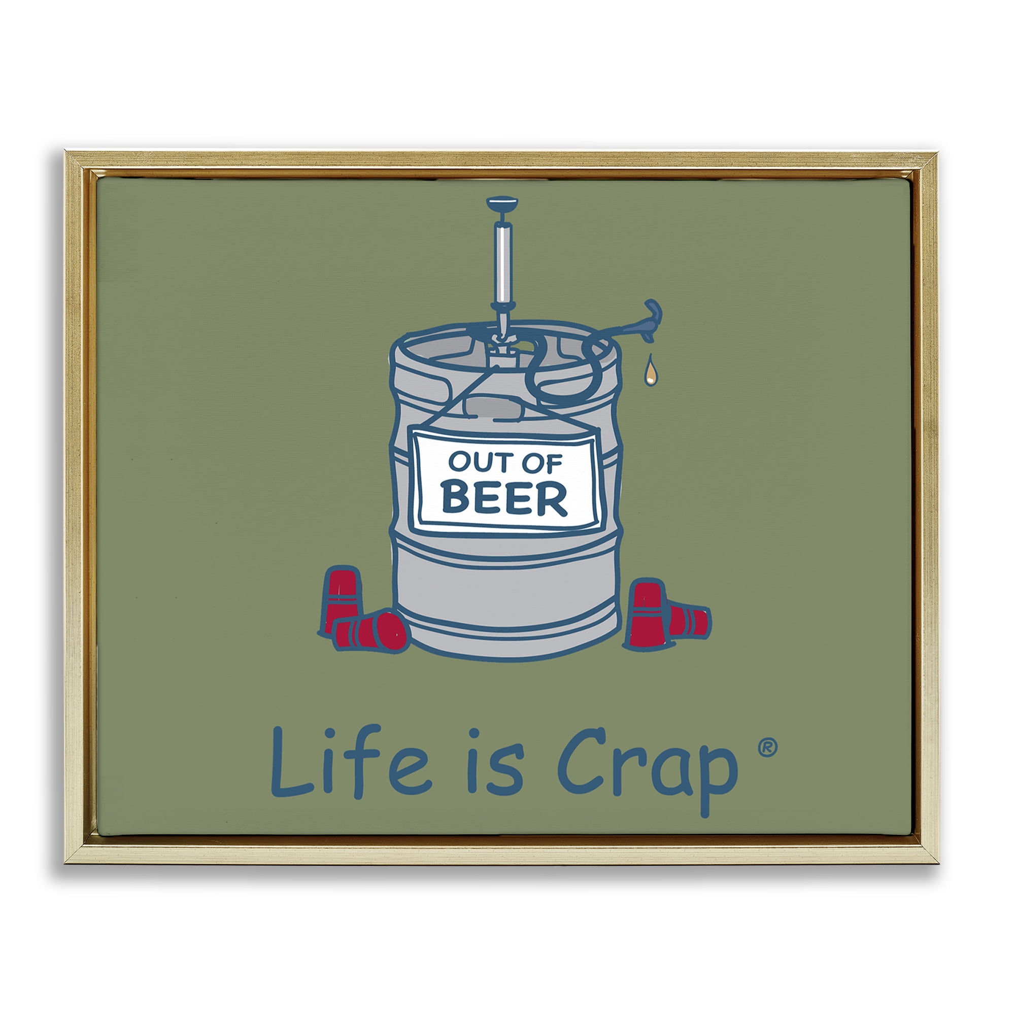 Stupell Industries Funny Empty Beer Keg Novelty & Humor Painting Gold Floater Framed Canvas Art Print Wall Art, 31 x 25
