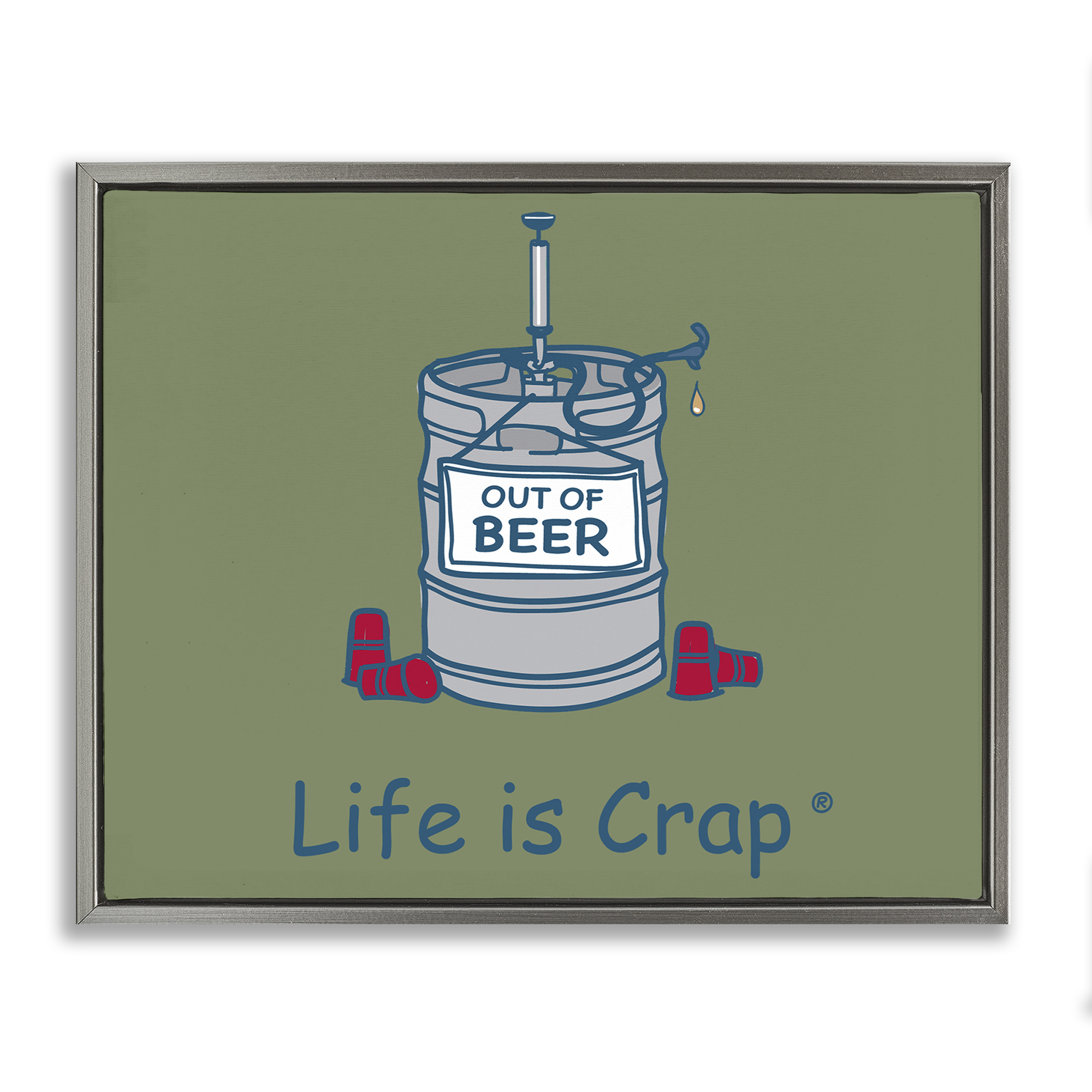Stupell Industries Funny Empty Beer Keg Novelty & Humor Painting Gray Floater Framed Canvas Art Print Wall Art, 21 x 17