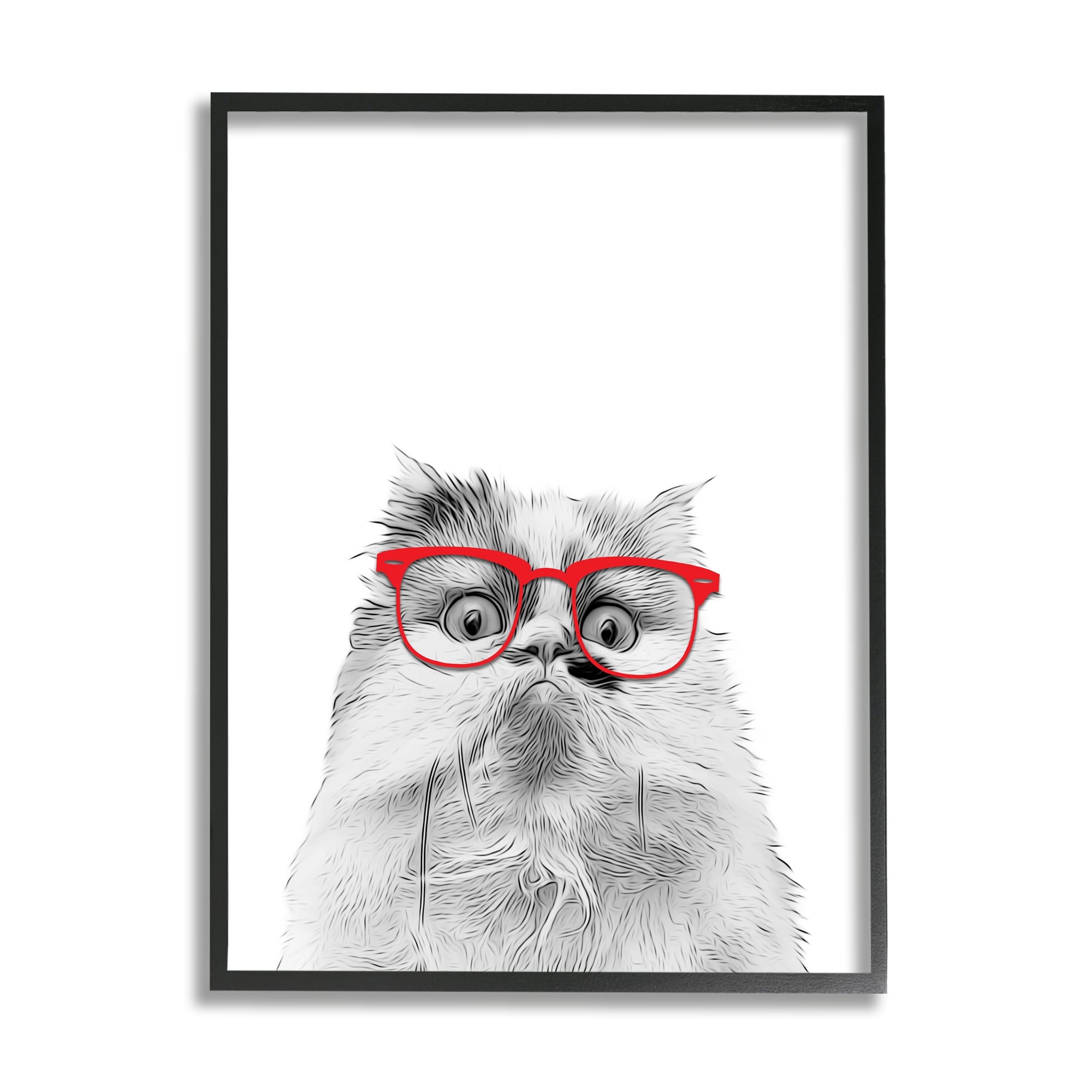 Stupell Industries Funny Face Cat Wearing Glasses Animals & Insects Painting Black Framed Art Print Wall Art