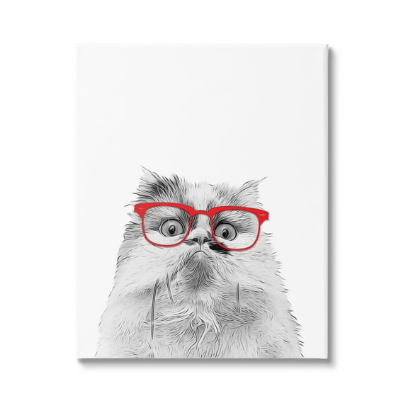 Stupell Industries Funny Face Cat Wearing Glasses Animals & Insects Painting Gallery Wrapped Canvas Print Wall Art