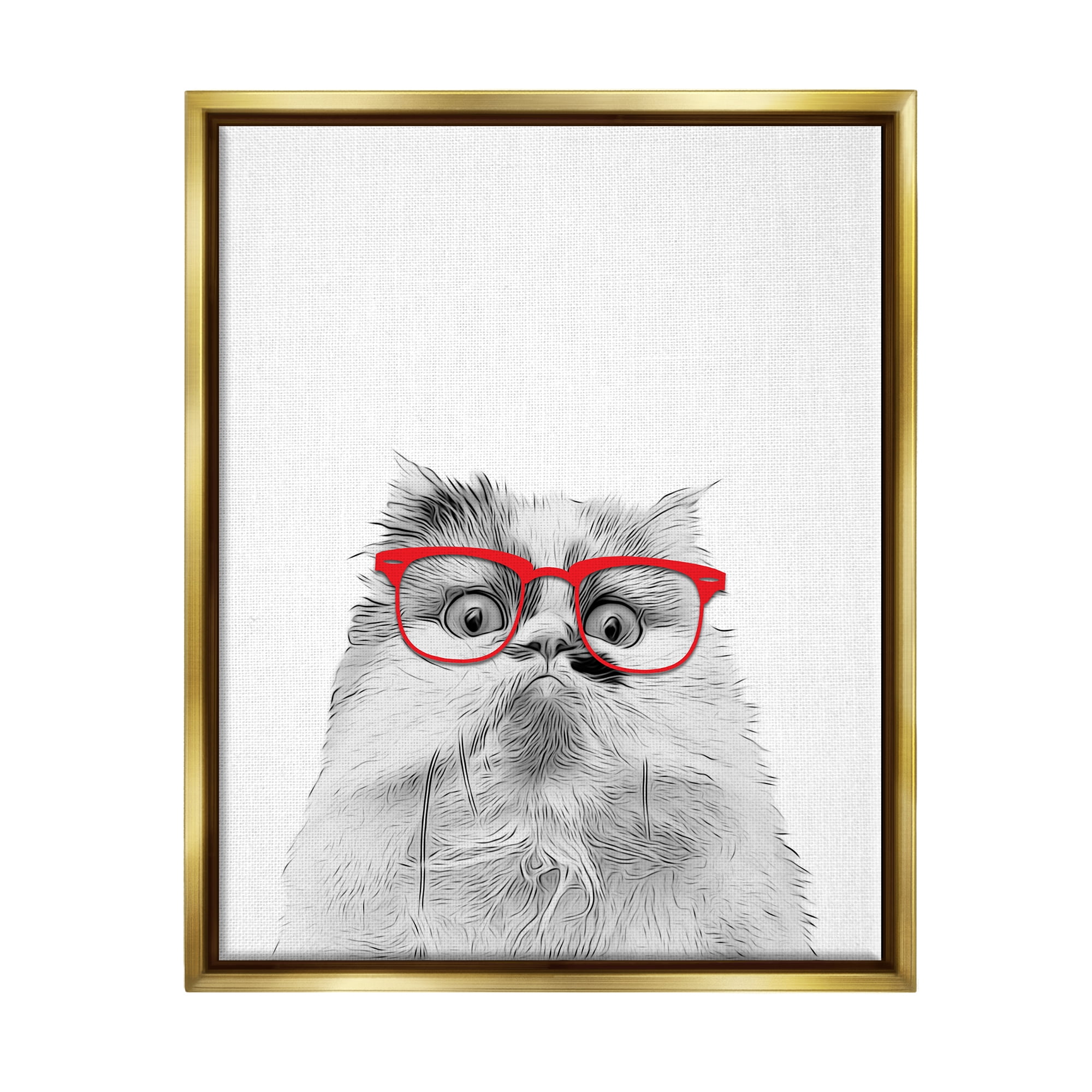 Stupell Industries Funny Face Cat Wearing Glasses Animals & Insects Painting Gold Floater Framed Art Print Wall Art