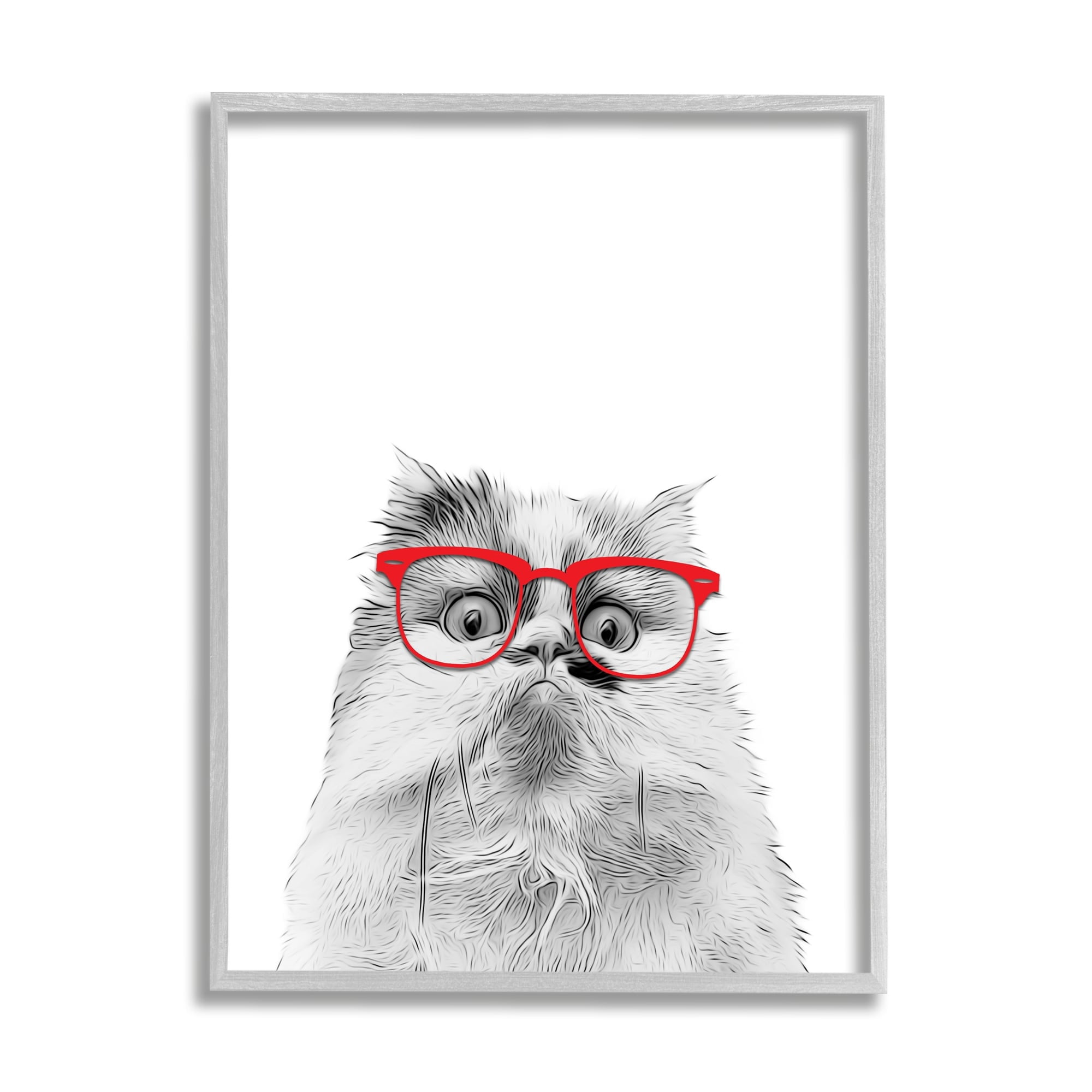 Stupell Industries Funny Face Cat Wearing Glasses Animals & Insects Painting Gray Framed Art Print Wall Art