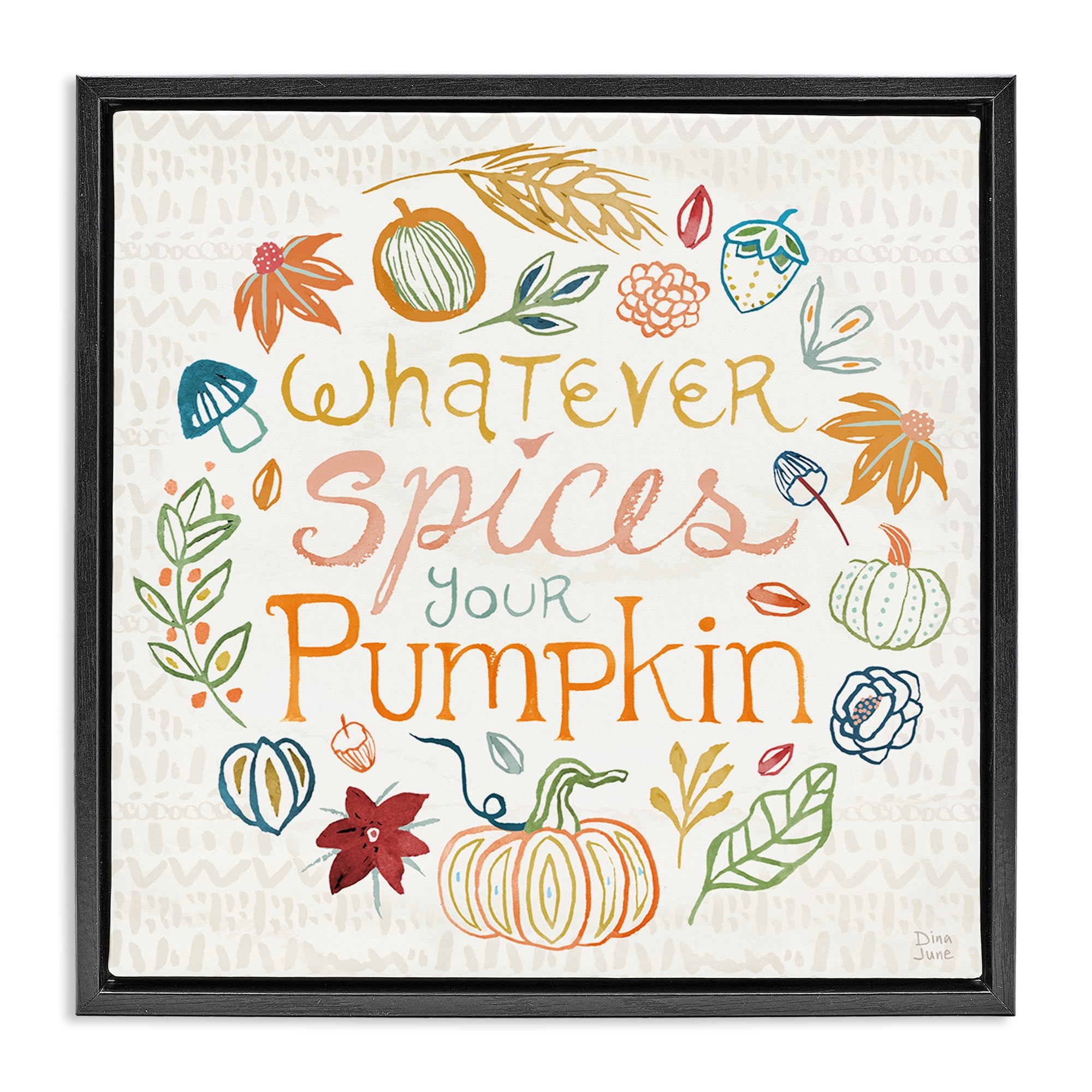 Stupell Industries Funny Fall Spice Pumpkin Holiday Painting Black Floater Framed Canvas Art Prints Wall Art, 25 x 25