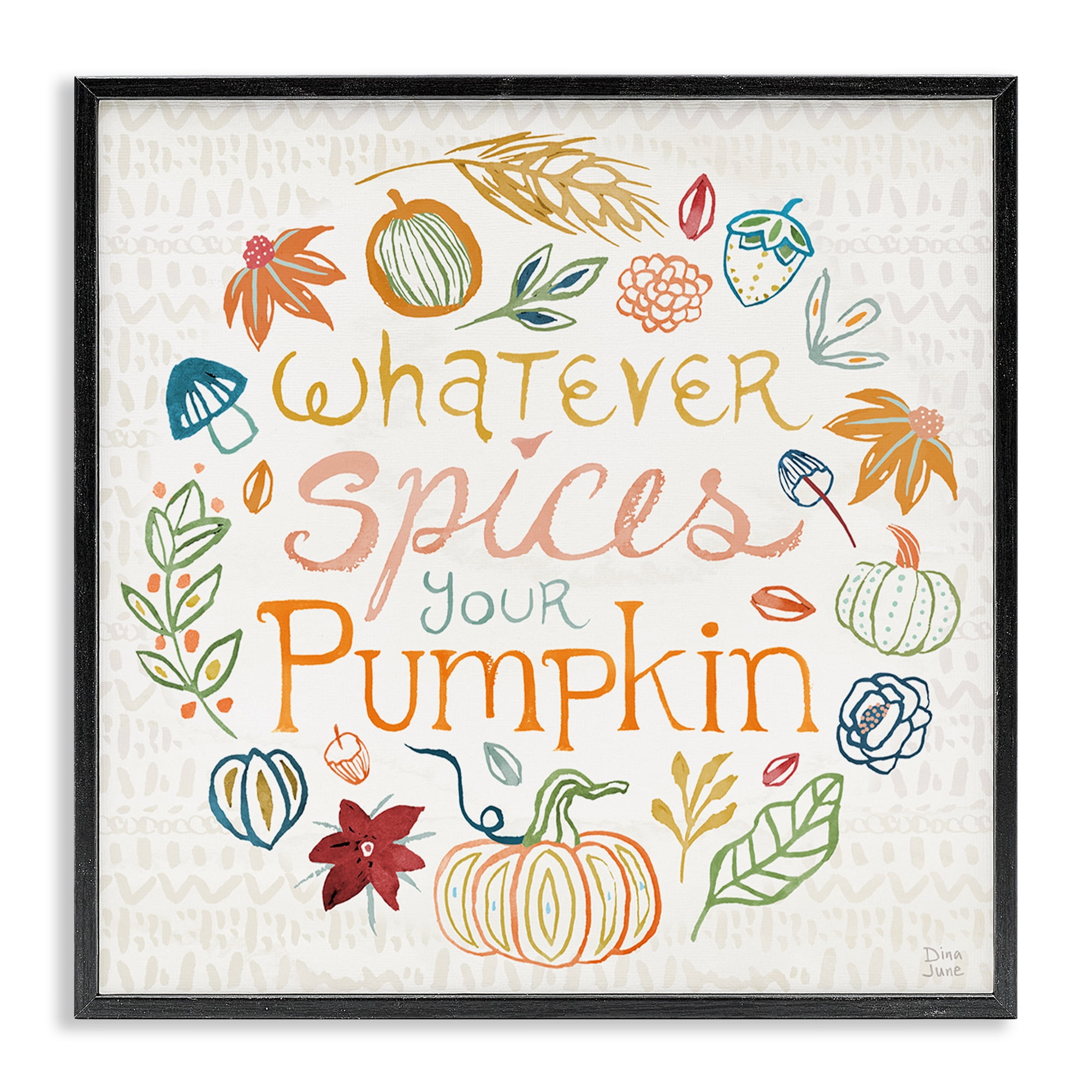 Stupell Industries Funny Fall Spice Pumpkin Holiday Painting Black Framed Art Prints Wall Art, 17 x 17