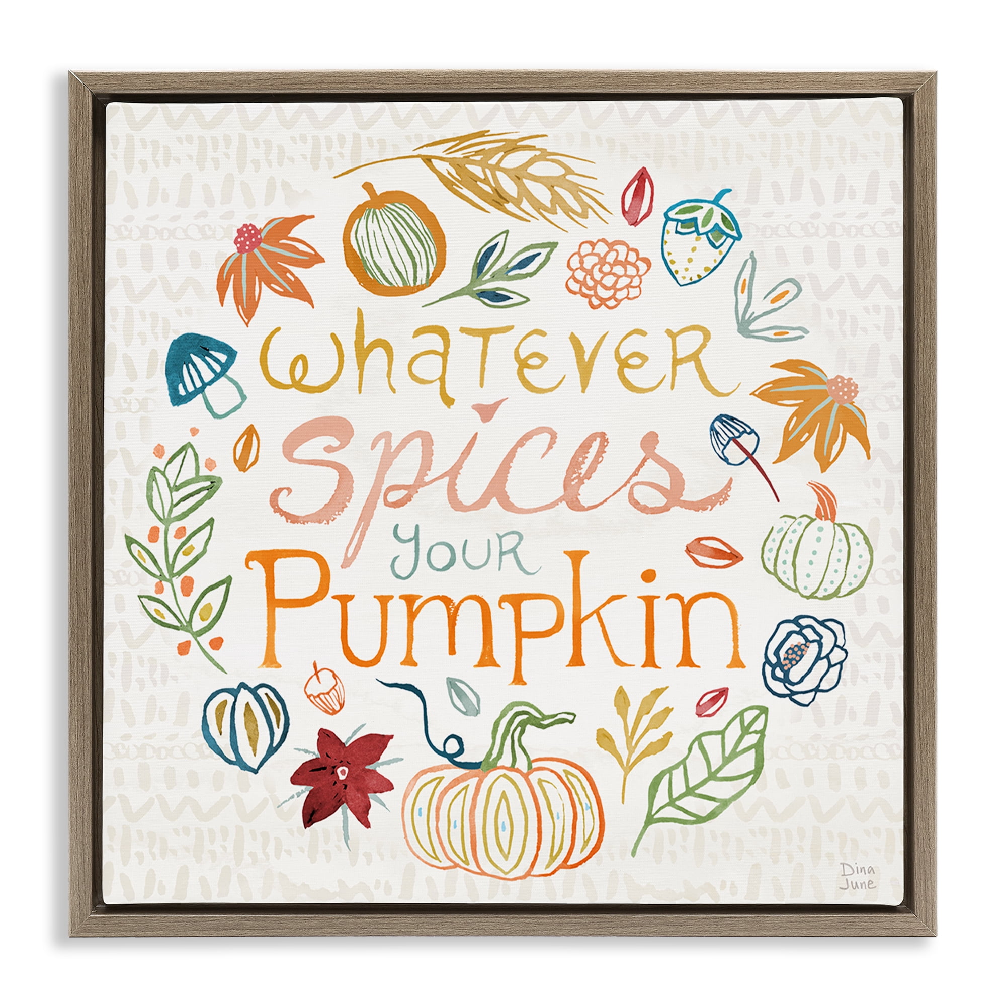 Stupell Industries Funny Fall Spice Pumpkin Holiday Painting Brown Floater Framed Canvas Art Prints Wall Art, 18 x 18