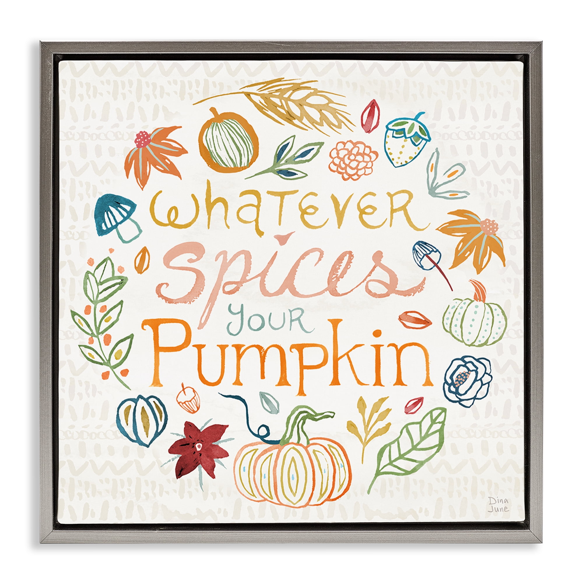 Stupell Industries Funny Fall Spice Pumpkin Holiday Painting Gray Floater Framed Canvas Art Prints Wall Art, 25 x 25