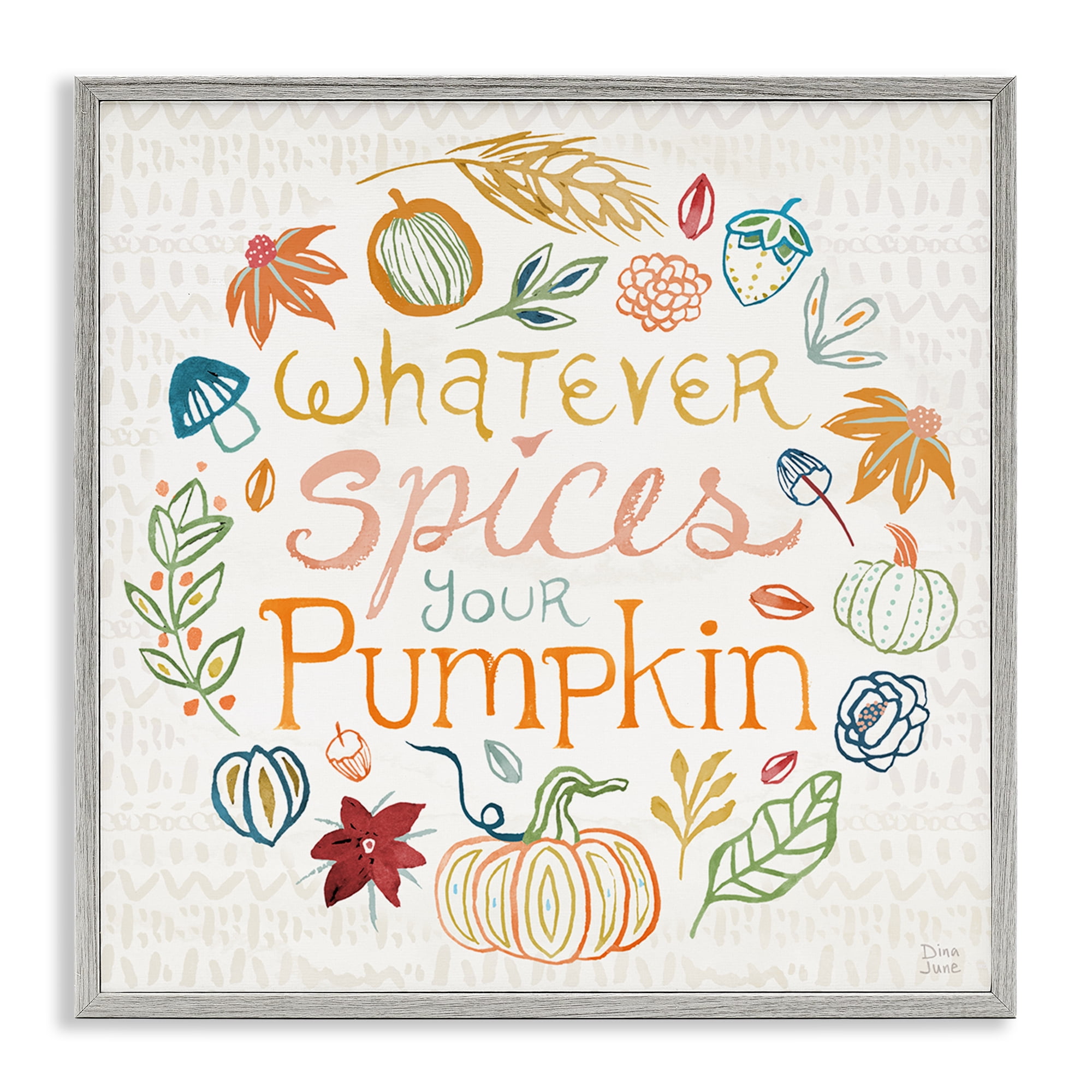 Stupell Industries Funny Fall Spice Pumpkin Holiday Painting Gray Framed Art Prints Wall Art, 17 x 17