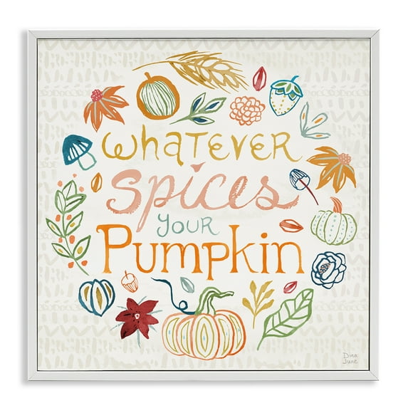 Stupell Industries Funny Fall Spice Pumpkin Holiday Painting White Framed Art Prints Wall Art, 12 x 12