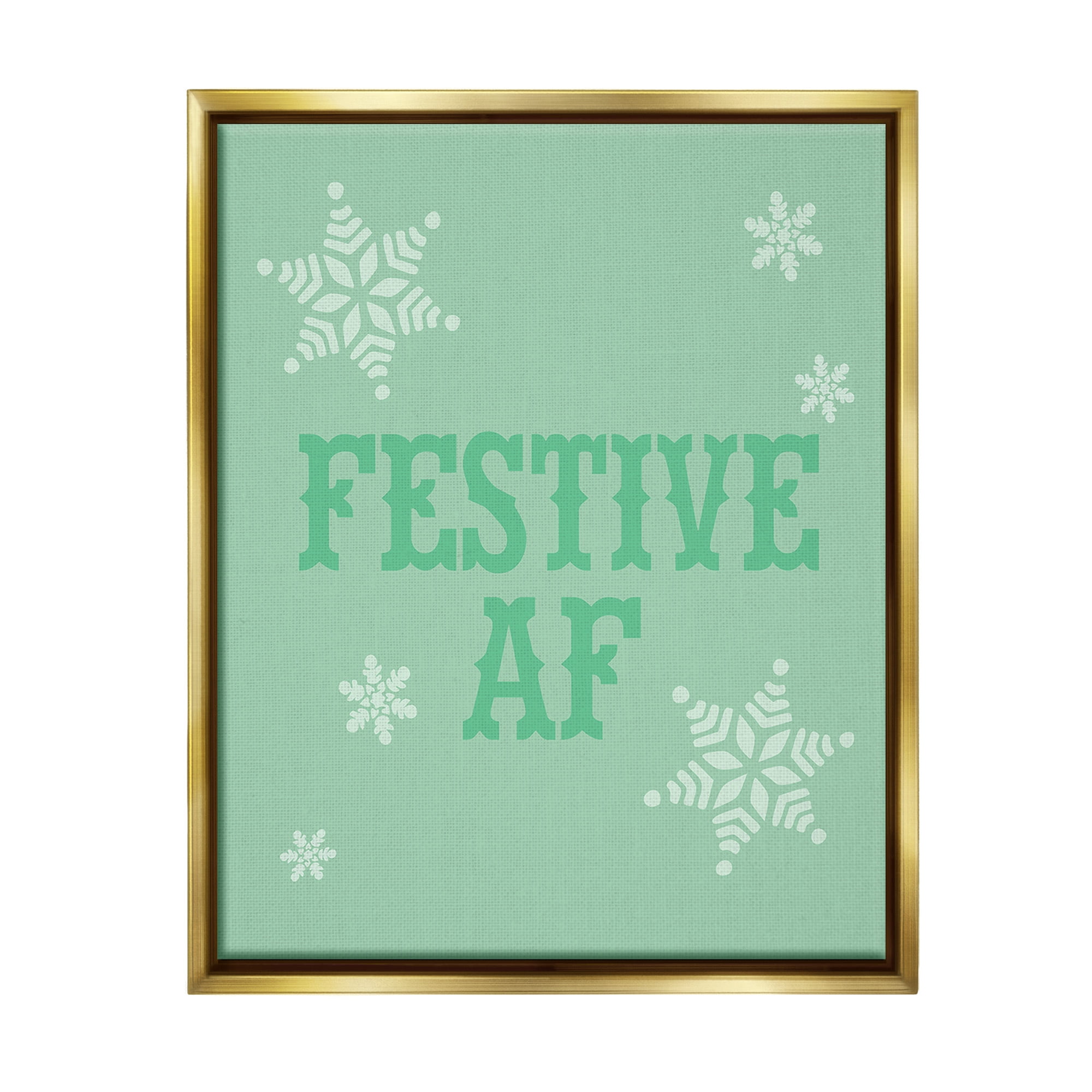 Stupell Industries Funny Festive AF Phrase Holiday Painting Gold Floater Framed Canvas Art Print Wall Art, 25 x 31
