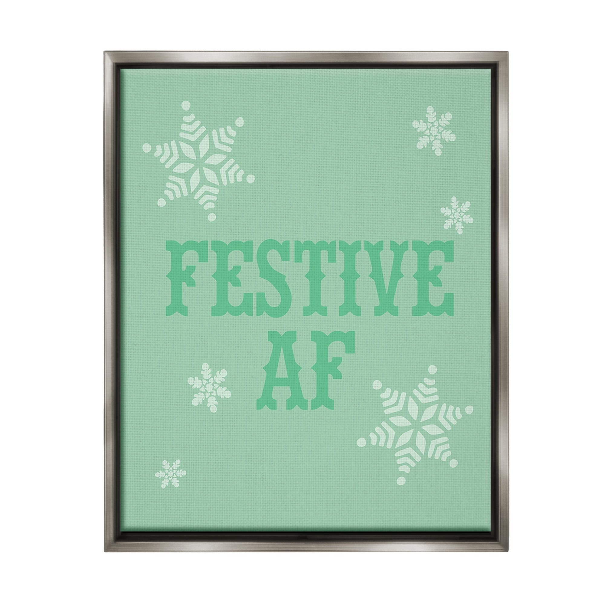 Stupell Industries Funny Festive AF Phrase Holiday Painting Gray Floater Framed Canvas Art Print Wall Art, 17 x 21