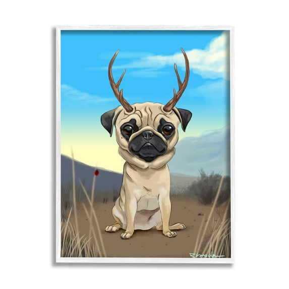 Stupell Industries Funny Field Pug Wild Pet Dog with Antlers, 24 x 30, Design by Brian Rubenacker