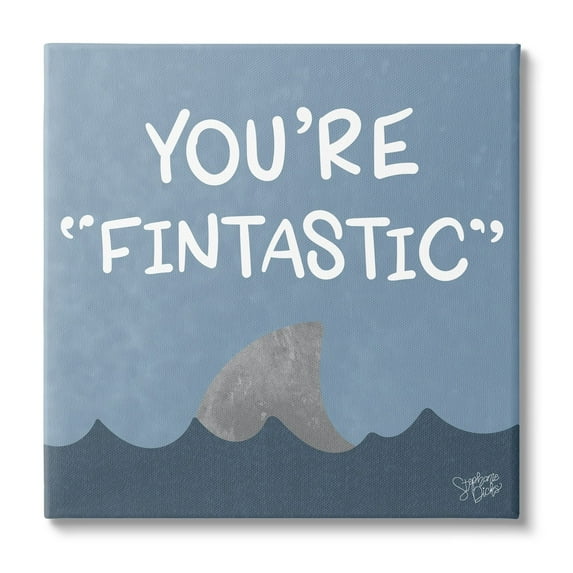 Stupell Industries Funny Fintastic Saying Text Shark Fin Swimming Ocean , 24 x 24, Design by Stehanie Dicks