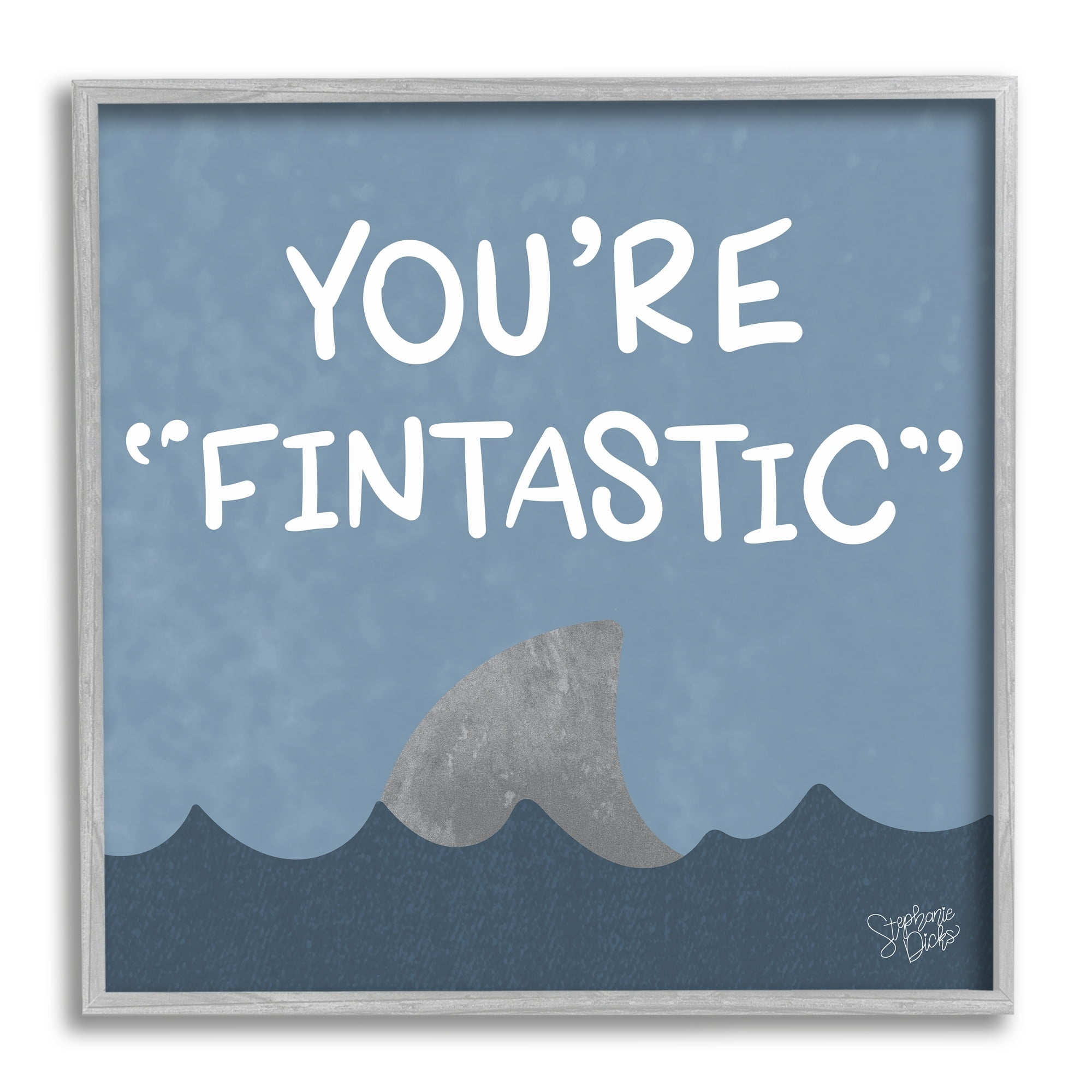 Stupell Industries Funny Fintastic Saying Text Shark Fin Swimming Ocean Graphic Art Gray Framed Art Print Wall Art, 24x24, by Stehanie Dicks