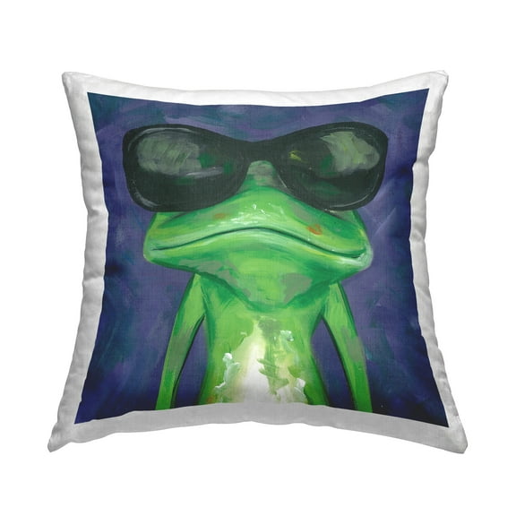Stupell Industries Funny Frog with Sunglasses Square Decorative Printed Throw Pillow, 18 x 18,