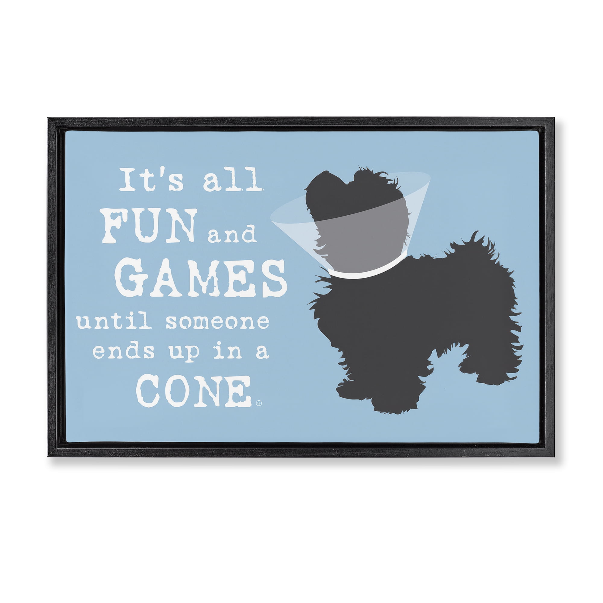 Stupell Industries Funny Fun & Games Dog Animals Painting Black Floater Framed Canvas Art Print Wall Art, 25 x 17