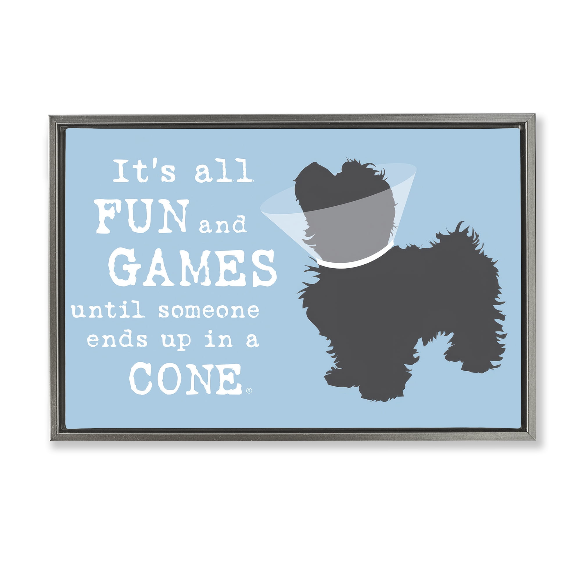 Stupell Industries Funny Fun & Games Dog Animals Painting Gray Floater Framed Canvas Art Print Wall Art, 31 x 21
