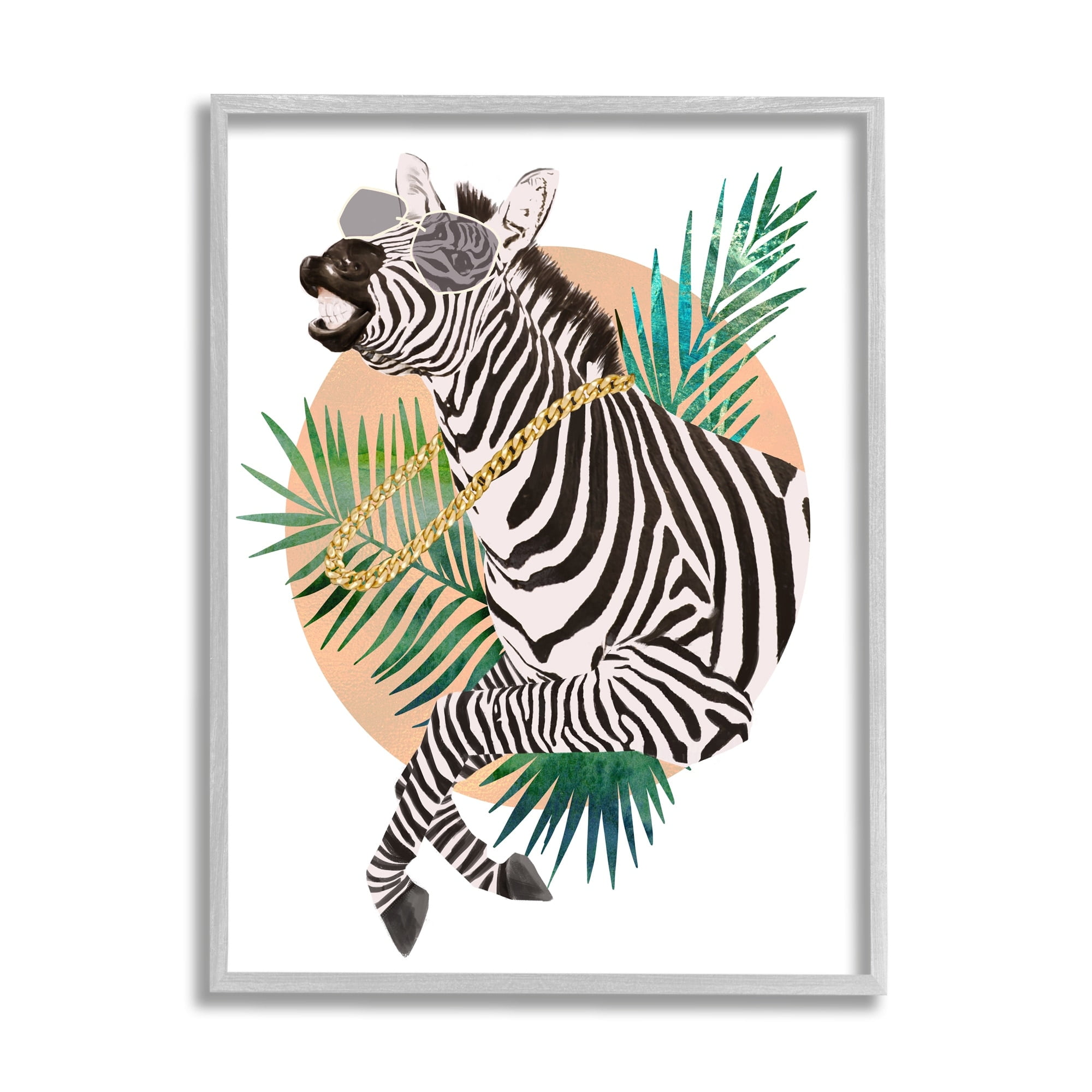 Stupell Industries Funny Funky Zebra Safari Animal Gold Chain Shades, 11 x 14, Design by Ziwei Li