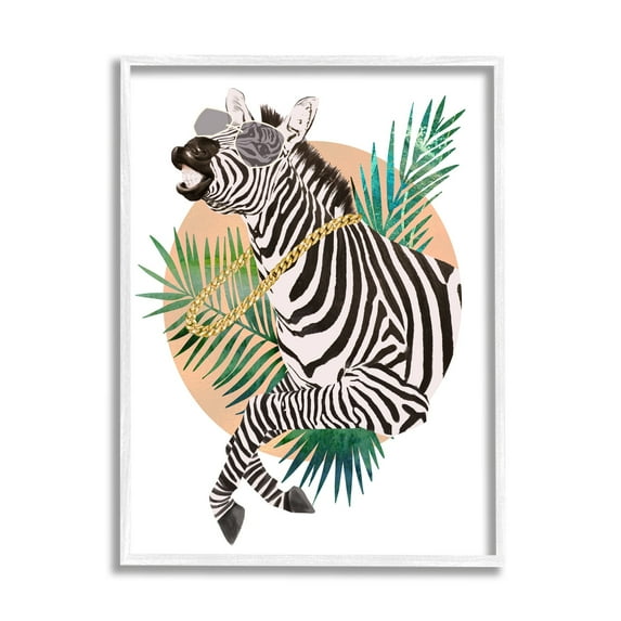 Stupell Industries Funny Funky Zebra Safari Animal Gold Chain Shades, 16 x 20, Design by Ziwei Li
