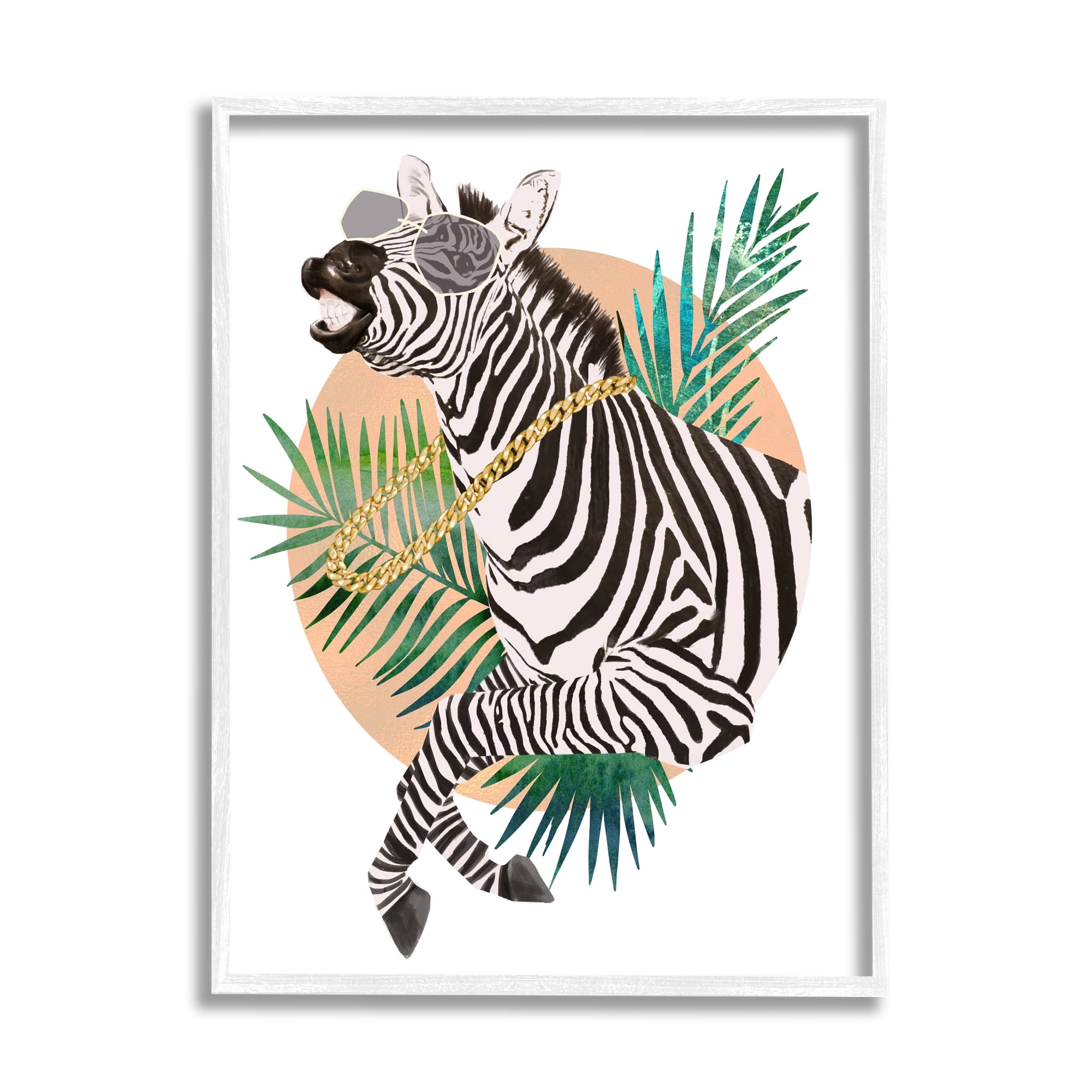 Stupell Industries Funny Funky Zebra Safari Animal Gold Chain Shades, 24 x 30, Design by Ziwei Li
