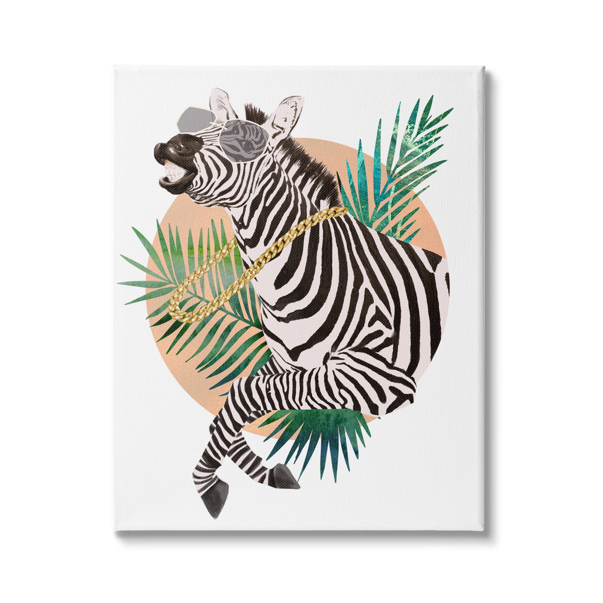 Stupell Industries Funny Funky Zebra Safari Animal Gold Chain Shades, 36 x 48, Design by Ziwei Li