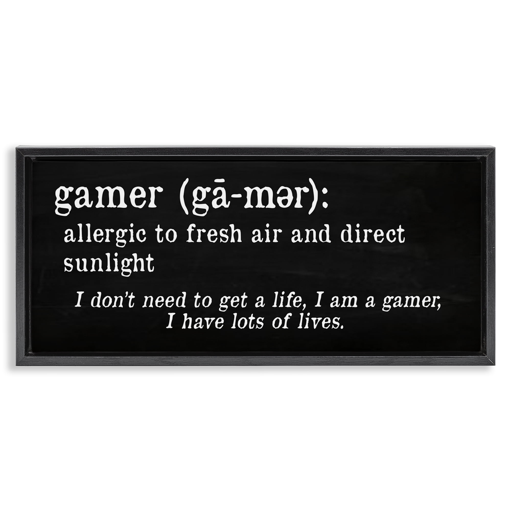Stupell Industries Funny Gamer Definition Novelty & Humor Painting Black Floater Framed Canvas Art Print Wall Art, 25 x 11