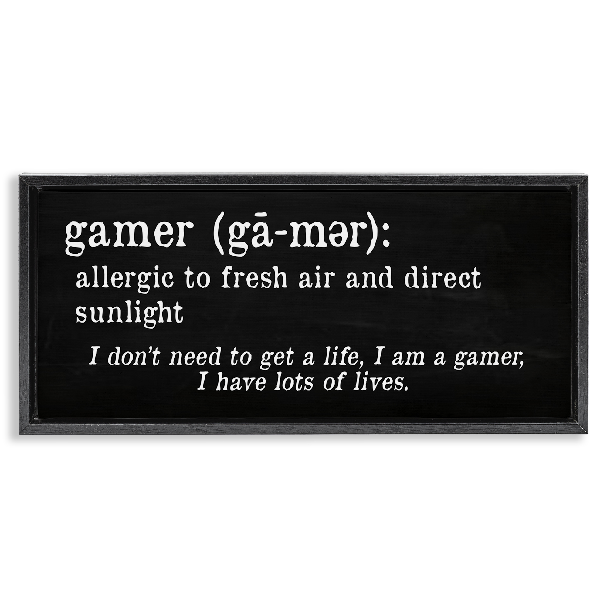Stupell Industries Funny Gamer Definition Novelty & Humor Painting Black Floater Framed Canvas Art Print Wall Art, 31 x 14