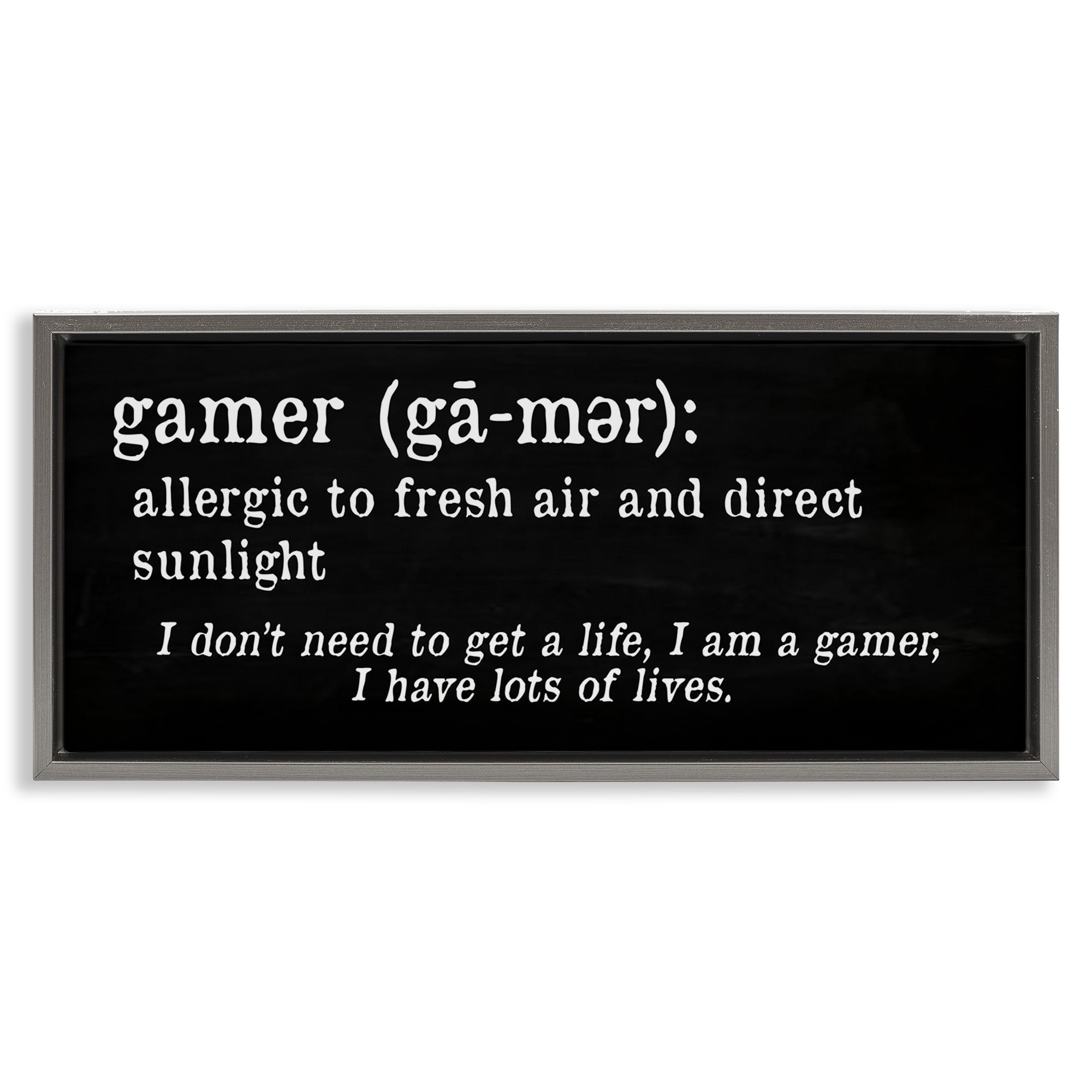 Stupell Industries Funny Gamer Definition Novelty & Humor Painting Gray Floater Framed Canvas Art Print Wall Art, 25 x 11