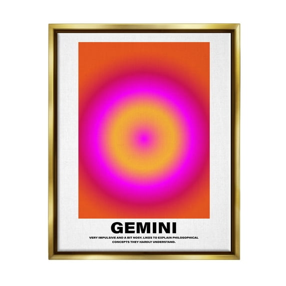 Stupell Industries Funny Gemini Astrology Abstract Painting Gold Floater Framed Canvas Art Print Wall Art, 17 x 21