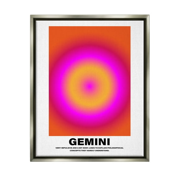 Stupell Industries Funny Gemini Astrology Abstract Painting Gray Floater Framed Canvas Art Print Wall Art, 25 x 31