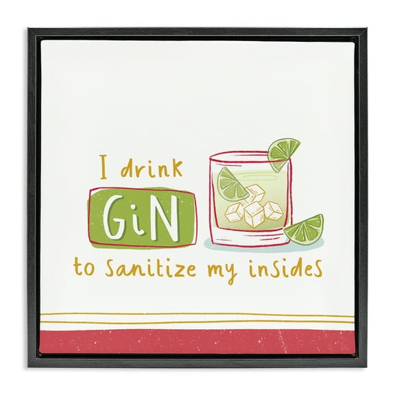 Stupell Industries Funny Gin Phrase Food & Beverage Painting Black Floater Framed Canvas Art Print Wall Art, 18 x 18