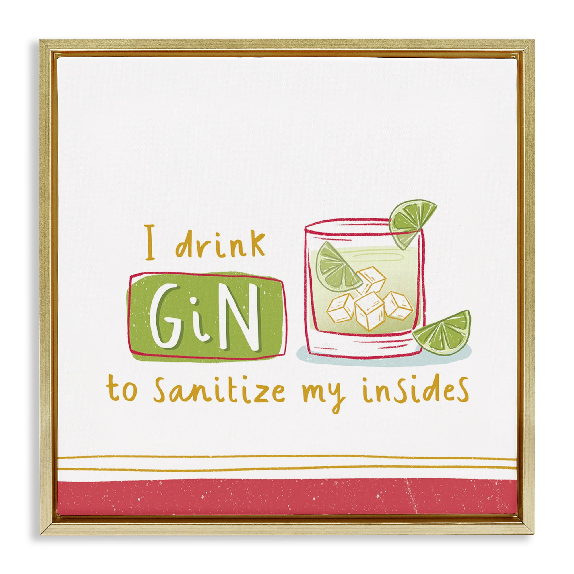Stupell Industries Funny Gin Phrase Food & Beverage Painting Gold Floater Framed Canvas Art Print Wall Art, 18 x 18