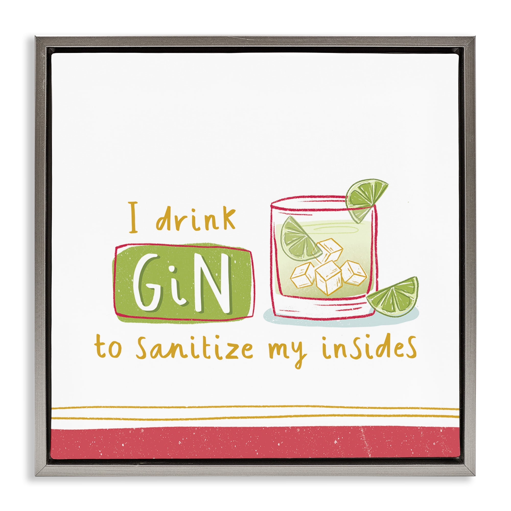 Stupell Industries Funny Gin Phrase Food & Beverage Painting Gray Floater Framed Canvas Art Print Wall Art, 18 x 18