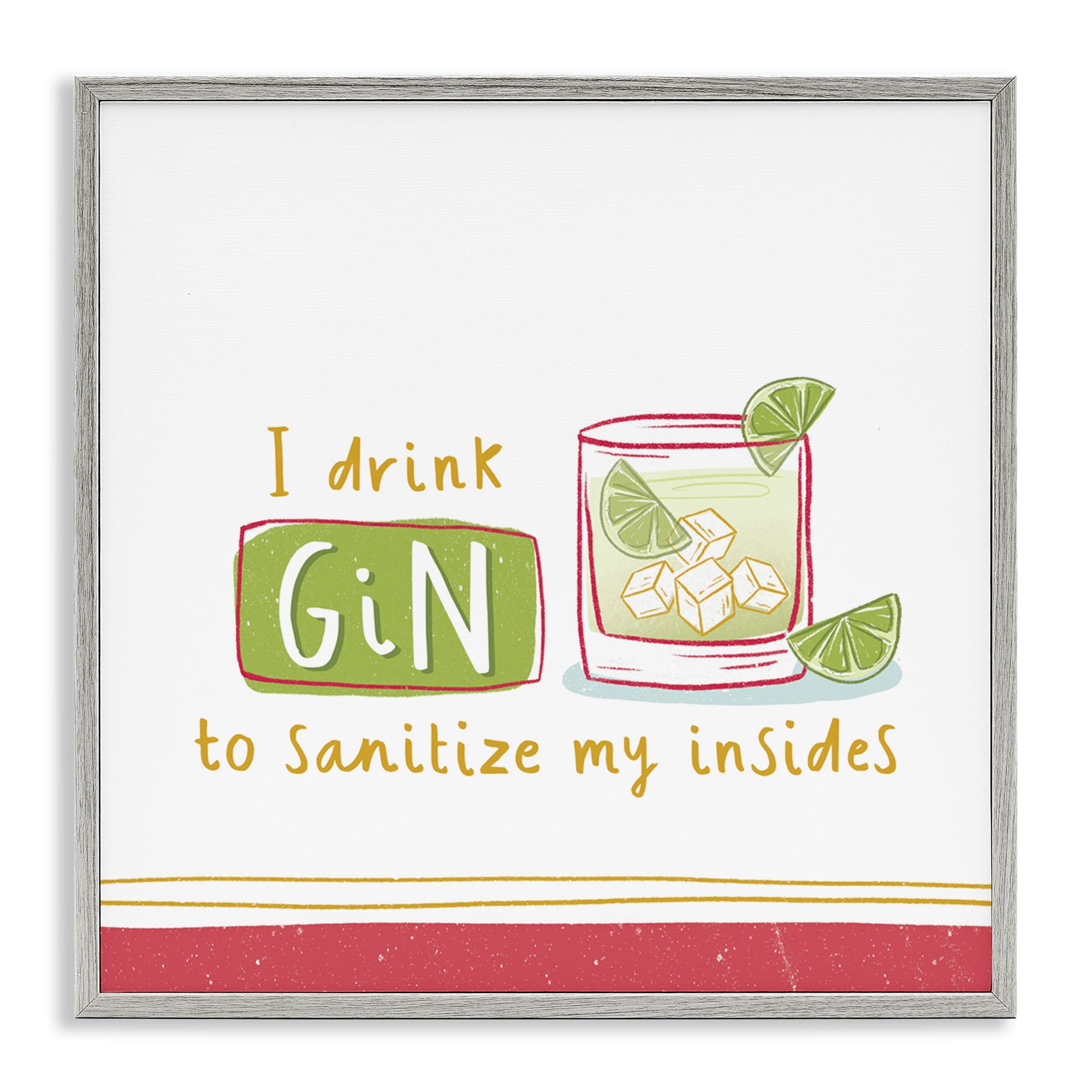 Stupell Industries Funny Gin Phrase Food & Beverage Painting Gray Framed Art Print Wall Art, 12 x 12